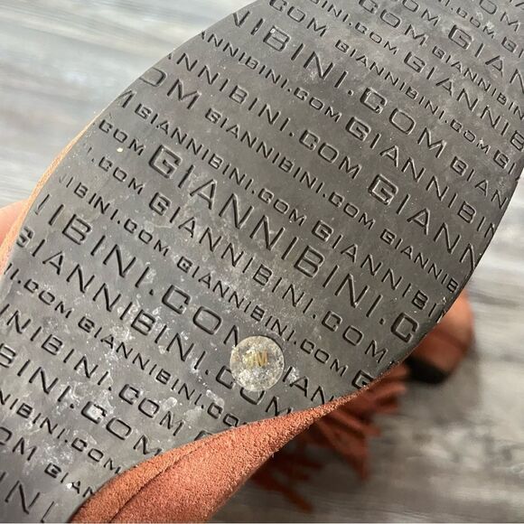 Gianni Bini rust suede knee high tall slouchy fringed boots with 1" wedge - Picture 12 of 14